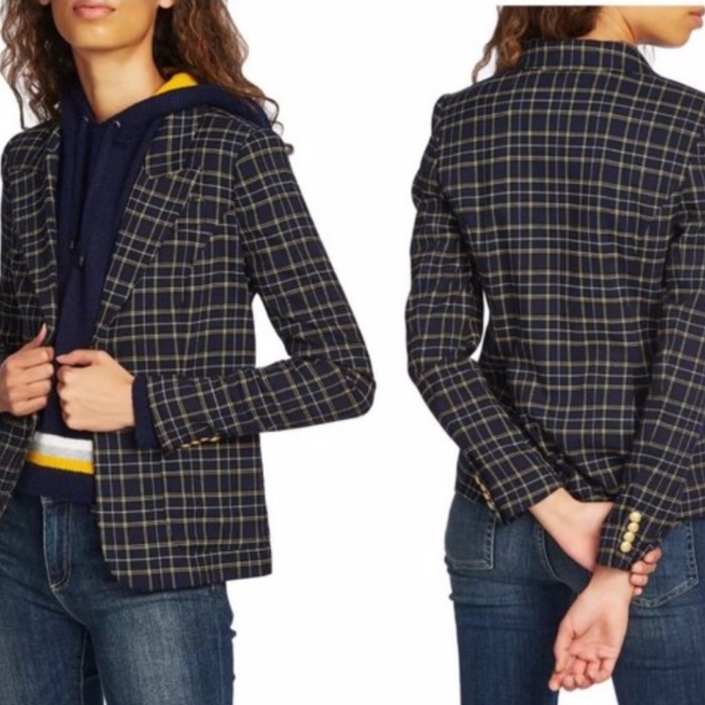 Court & Rowe Navy Peak Lapel Check Plaid Blazer